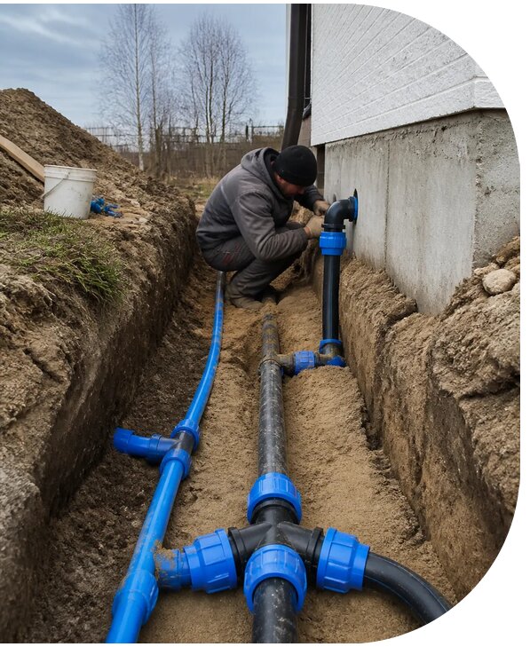 Монтаж наружного водопровода на участке под ключ в Зеленокумске